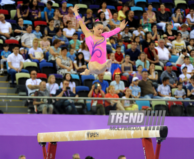 İdman gimnastikası üzrə fərdi çoxnövçülük yarışlarının finalı keçirilir. Bakı, Azərbaycan, 18 iyun 2015